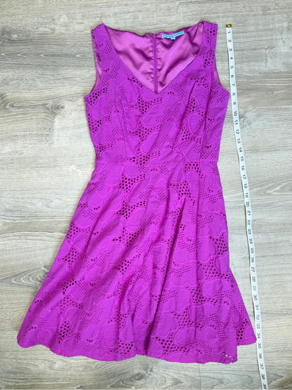 Antonio Melani fuschia/pink lace dress with floral cut-out design, size 6